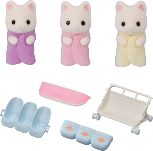 Sylvanian Families Gėlių kačiukų trynukai su vežimėliu