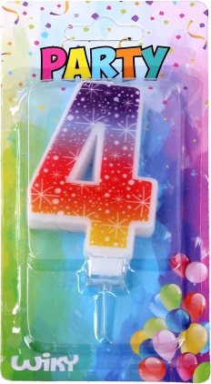 Vakarėlio žvakė skaičiaus 4 formos su žvaigždėmis