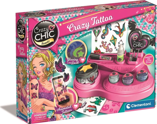 Crazy Chic temporary glitter tattoo set with AR