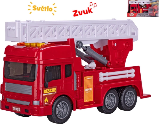Gaisrinis automobilis su ištraukiamomis kopėčiomis, su šviesa ir garsu, 28 cm
