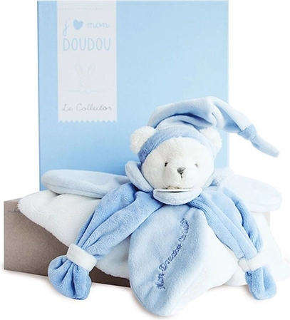 Gift set Doudou – plush cuddly blue teddy bear 24 cm