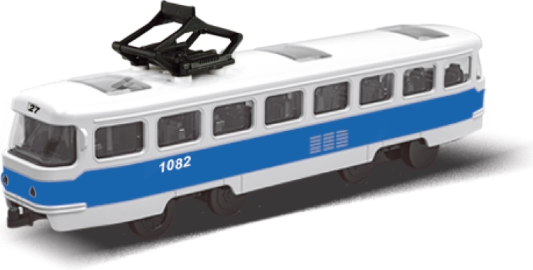 Mėlynas viešojo transporto tramvajus 16 cm