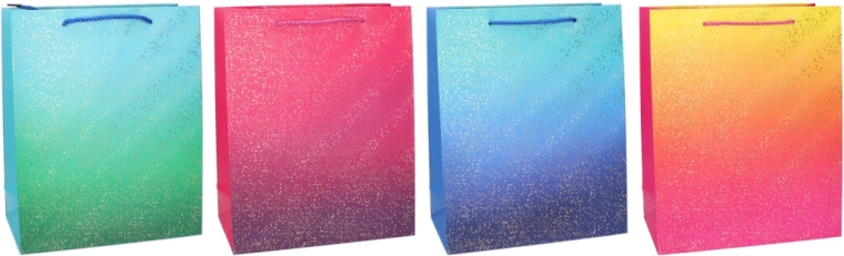 Dovanų maišelis S 18 × 23 × 8 cm, tinkamas naudoti visus metus, gradientas su metaliniais taškeliais