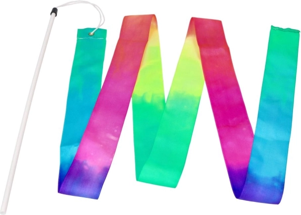 Goki gimnastikos juostelė su lazdele, vaivorykštinė