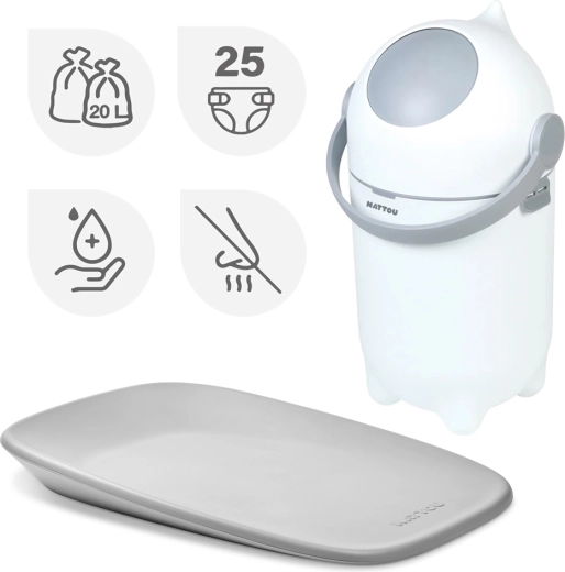 Nattou set: Dropy diaper bin and Softy changing mat, beige 50 × 70 cm