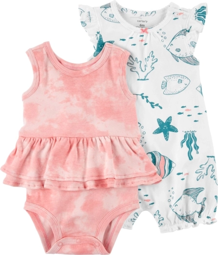 CARTER'S 2-piece set for girls Ivory Ocean: sleeveless bodysuit and summer romper with short sleeves – 9m