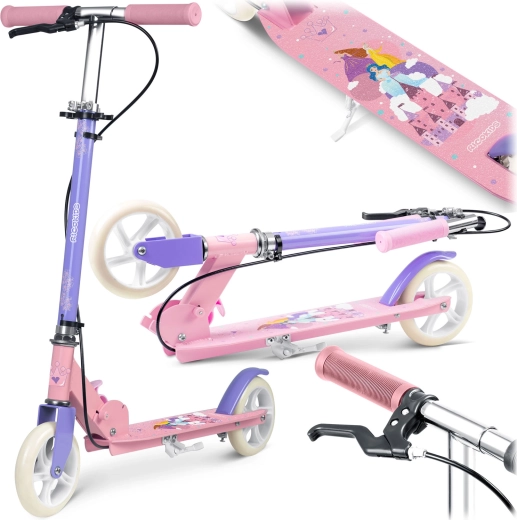 Vaikiškas sulankstomas paspirtukas RICOKIDS Kodi Princesės su rankiniu ir kojiniu stabdžiais