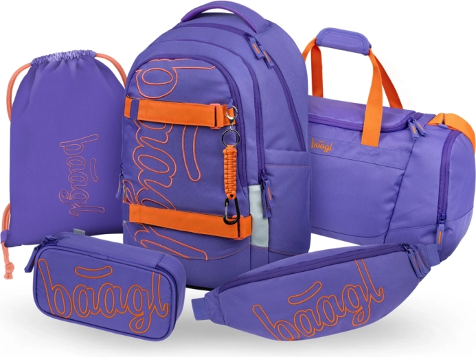 Baagl mokyklinis rinkinys 5 vnt. Skate Max Orange – kuprinė, penalas, maišelis, sportinis krepšys ir juosmens krepšelis