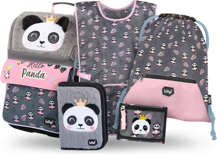 Mokyklinis rinkinys BAAGL Zippy Panda – kuprinė-aktovka, penalas, maišelis, prijuostė ir piniginė