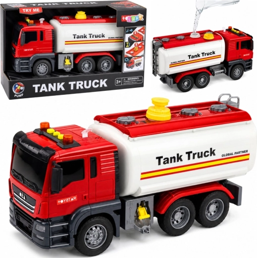 Žaislinė cisterna Tank Truck su vandens sistema, šviesomis ir garsais (raudona)
