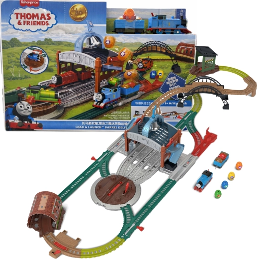 Fisher-Price Tomas ir draugai geležinkelio trasa „Statinių pristatymas: pakrauk ir iššauk“ su lokomotyvu Tomu