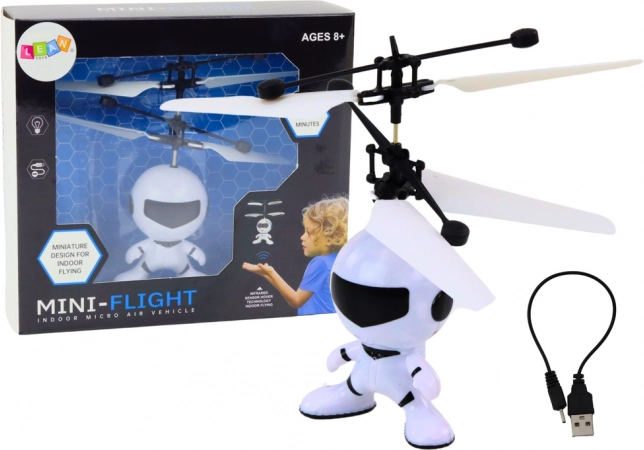 Skraidantis astronautas – ranka valdomas mini dronas sraigtasparnis, baltas