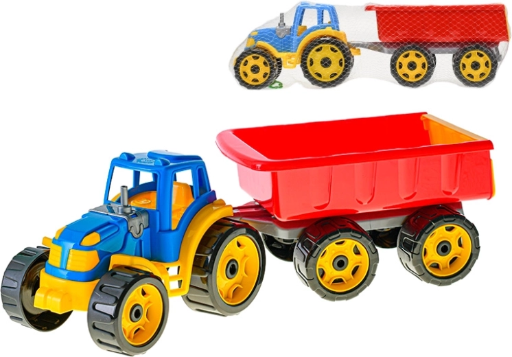 Blue-red tractor with tipping trailer 54 cm