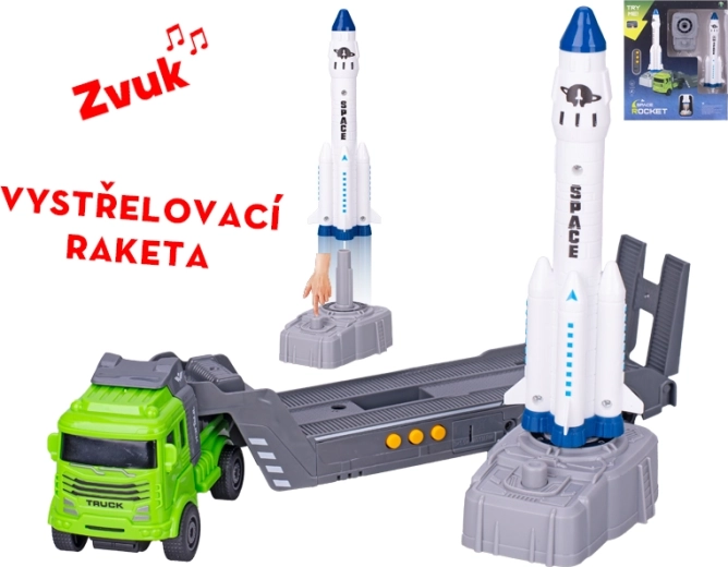 Inercinis sunkvežimis su raketa ir šaudymo paleidikliu, garsai