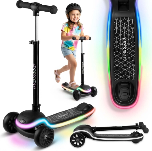 Vaikiškas triratis balansinis paspirtukas su LED apšviestu pagrindu Ricokids Leddi – juodas