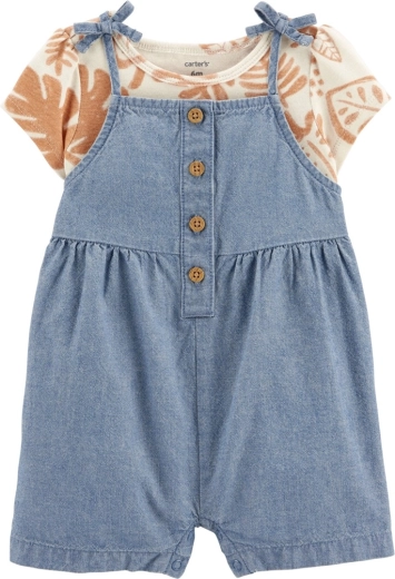 Carter's 2-piece set: short-sleeve T-shirt and suspenders shorts, brown leaves, for girls – NB / size 56