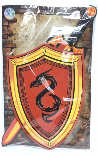 Putplastinis kardas ir skydas su drakono motyvu