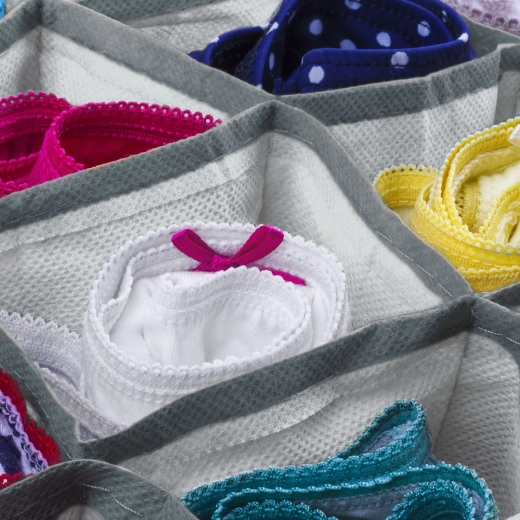 Textile Storage Box with 8 Pockets, Gray