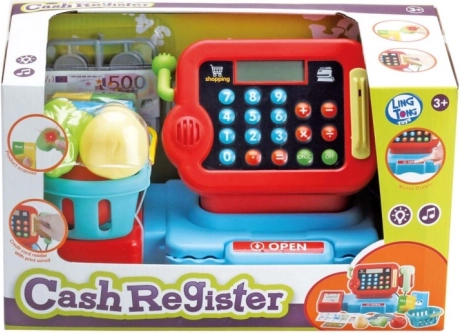 Vaikiška kasos aparatas su priedais žaidimui parduotuvę