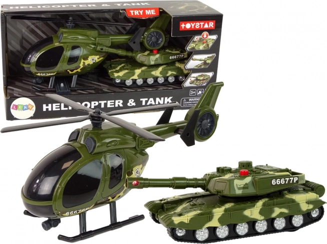 Military set – friction tank and helicopter