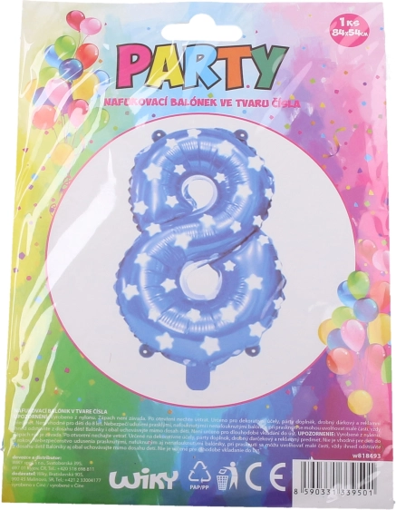 Mėlynas pripučiamas balionas skaičius 8 su žvaigždutėmis