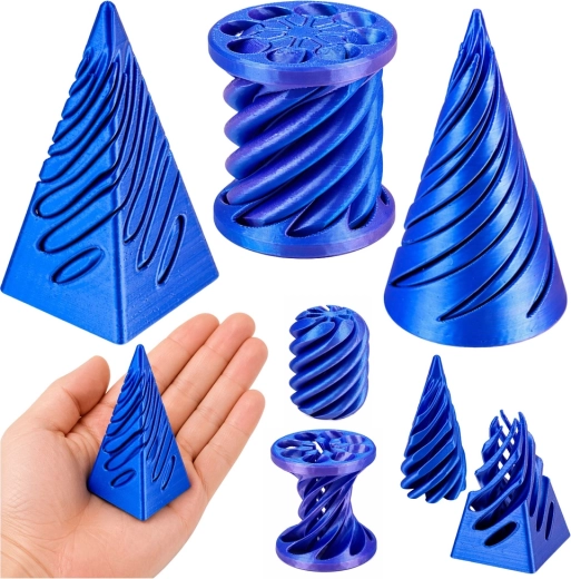 Antistresinis 3D sensorinis rinkinys – besisukantis kūgis, cilindras ir piramidė (mėlyna)