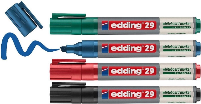 EDDING 29 baltosios lentos žymekliai, 4 vnt. rinkinys, pagrindinės spalvos