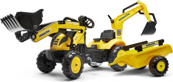 Pedal Tractor KOMATSU with Front Loader, Rear Backhoe and FALK Trailer