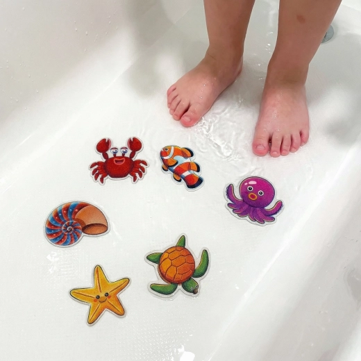 Self-adhesive non-slip stickers with sea-themed designs, 6 pieces