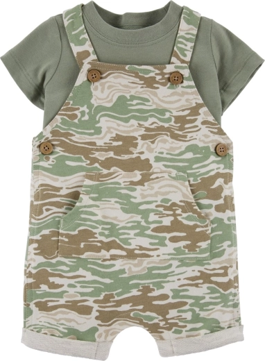 Carter's dviejų dalių rinkinys berniukui – marškinėliai trumpomis rankovėmis ir kombinezoninės šortai Green Camo (3 mėn.)