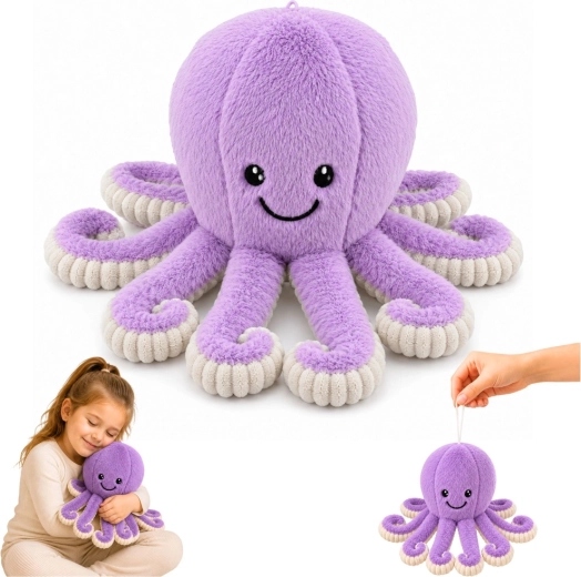 Plush octopus with elastic tentacles, purple, 30 cm