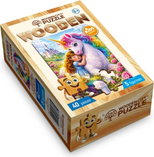 Wooden City Wooden Puzzle Girl with a Magic Unicorn, 40 Pieces