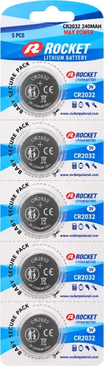 Rocket CR2032 3 V 240 mAh Lithium Coin Cell Batteries - Pack of 100 Pieces