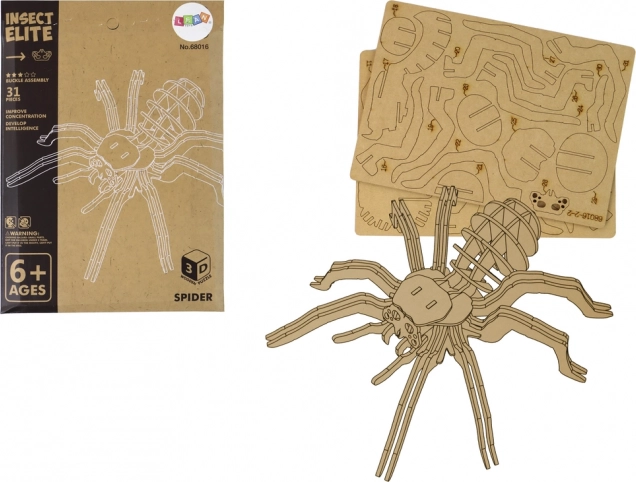 3D Spatial Wooden Puzzle Spider Educational Folding 31 Pieces