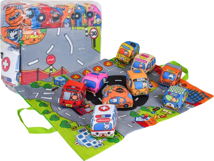Set of Soft Toy Cars with Play Mat and Bag