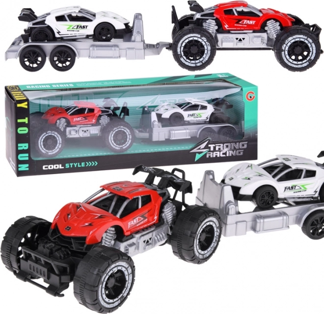 Visureigis su priekaba ir sportiniu automobiliuku