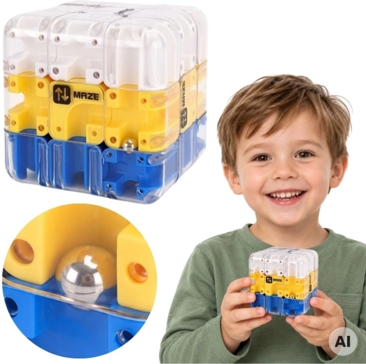 Woopie 3D logic maze with a ball, blue cube