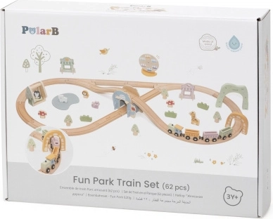 Viga Wooden Train Set with Amusement Park, 62 Pieces