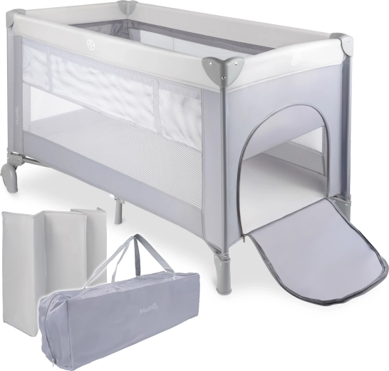 Kelioninė lovytė PILO, pilka, 2 grotelių lygiai