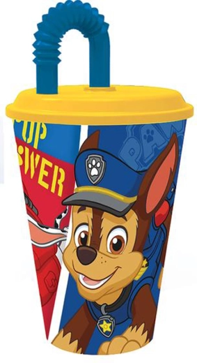 Plastikinis puodelis su šiaudeliu PAW PATROL 430 ml mėlynas