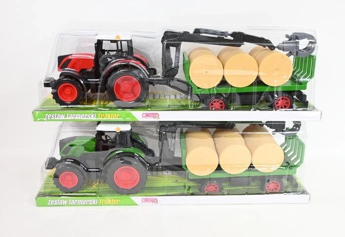 Tractor with logging trailer and loading arm