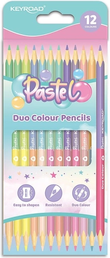 Spalvoti pieštukai Keyroad Duo Pastel, trikampiai, 12 vnt.