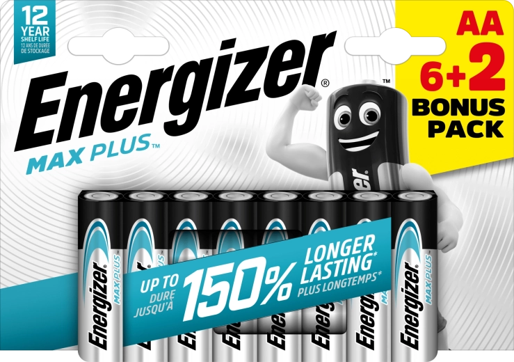 Energizer Max Plus AA šarminės baterijos 6+2 vnt.