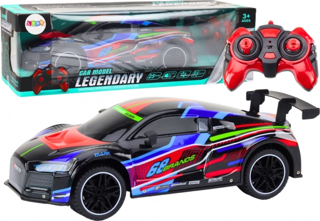 RC sports car 1:10 with LED lights, speed 25 km/h, black