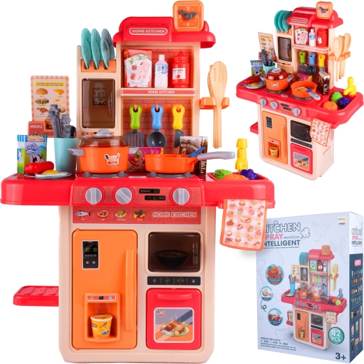 Pink kids’ play kitchen 63 cm with 42 accessories