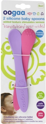Oogaa Silicone Spoons for Kids - Purple and Pink, 2 pcs