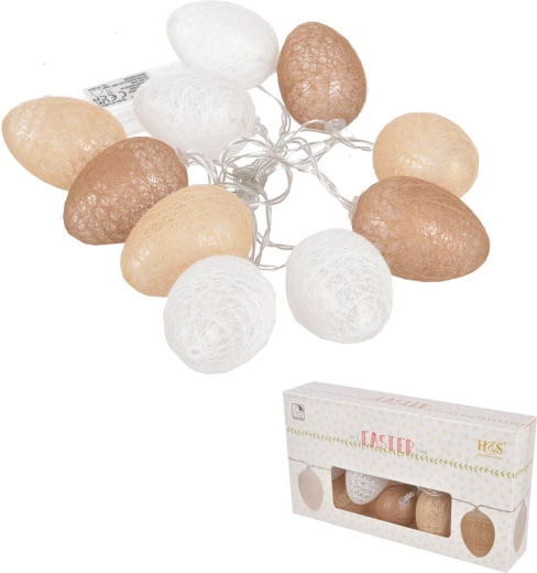 Dekoratyviniai LED velykiniai kiaušinukai iš karnienos, 10 vnt., 4 × 6 cm