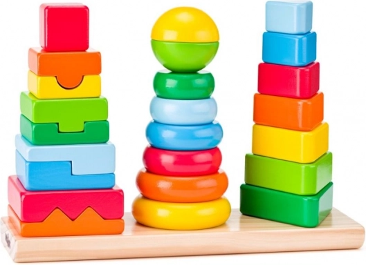 Medinė geometrinė dėlionė – 3 bokšteliai