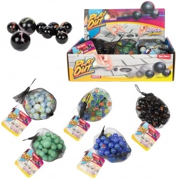 Stiklo rutuliukų rinkinys, 40 vnt. įvairių spalvų tinklelyje