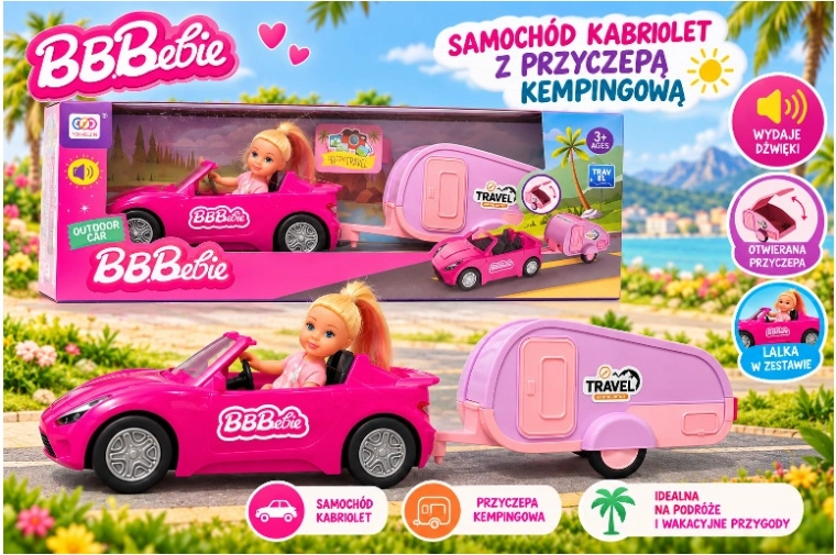 Car with Caravan and Doll with Sound